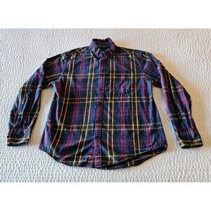 Vintage Tommy Hilfiger Plaid Pattern Denim Collar Button Up Shirt Size M 1990s